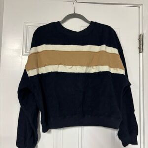 Women's Navy and Tan Striped Sweatshirt